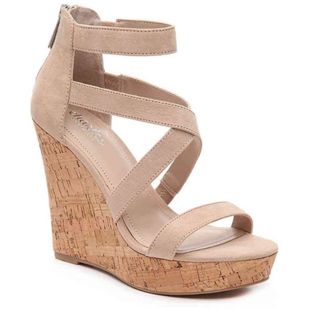 NEW CHARLES by CHARLES DAVID Women’s Alexa Tan Cork Wedge (size 7.5) Retail $70